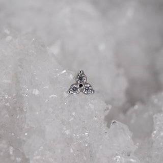BVLA Body vision los angeles threadless push fit pin attachment 14k gold with genuine white clear swarovski tribead trinity gem cluster triangle trio tribead triangular white