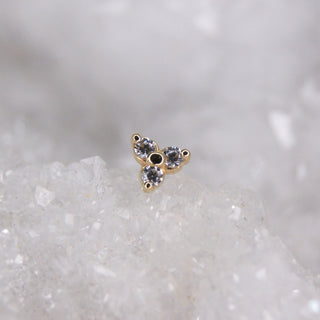 BVLA Body vision los angeles threadless push fit pin attachment 14k gold with genuine white clear swarovski tribead trinity gem cluster triangle trio tribead triangular yellow