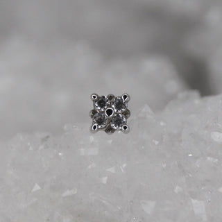 BVLA Body vision los angeles threadless push fit pin attachment 14k gold with genuine white clear swarovski reema 4 gem cluster prong set gold white