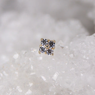 BVLA Body vision los angeles threadless push fit pin attachment 14k gold with genuine white clear swarovski reema 4 gem cluster prong set gold yellow