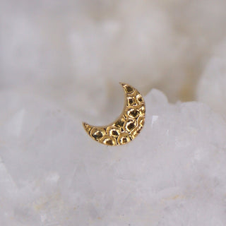 junipurr jewellery hammered textured sandblasted 14k yellow gold threadless push fit cosmic astrology moon