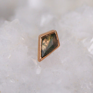 junipurr jewellery jewelry genuine moss agate stone kite cut gem rose yellow ehite 14k gold threadless push fit cardiff piercing stockist earrings