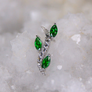 junipurr jewellery jewelry botanicl botanic plant vine leaf green white swarovski cz 14k white gold threadless push fit attachment cardiff piercings