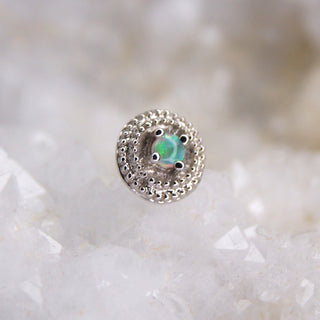 junipurr 14k YELLOW gold Double Millgrain Opal Round decorative end JJ1388 YG OP threadless push fit prong set milgrain junipurr jewellery 14k white gold