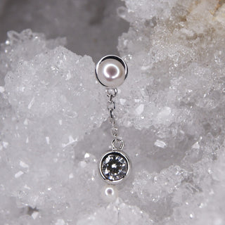 junipurr jewelry jewellery fresh water pearl and cz cubic zirconia swarovski chain charm dangle earring 14k white gold threadless push fit attachment