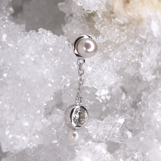 junipurr jewelry jewellery fresh water pearl and cz cubic zirconia swarovski chain charm dangle earring 14k white gold threadless push fit attachment