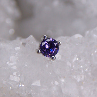 junipurr jewellery jewelry gabriel prong set cz swarovski cubic zirconia purple violet lilac gem 14k white gold piercing earring threadless push fit