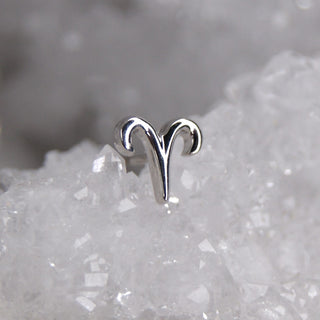 JUNIPURR JEWELLERY JEWELRY ZODIAC 14K WHITE YELLOW GOLD PIERCING EARRING STUD THREADLESS COSMIC CRYSTAL STARSIGN ASTROLOGY YELLOW WHITE GOLD 14K ARIES