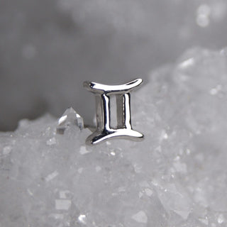 JUNIPURR JEWELLERY JEWELRY ZODIAC 14K WHITE YELLOW GOLD PIERCING EARRING STUD THREADLESS COSMIC CRYSTAL STARSIGN ASTROLOGY YELLOW WHITE GOLD 14K GEMINI
