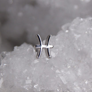 JUNIPURR JEWELLERY JEWELRY ZODIAC 14K WHITE YELLOW GOLD PIERCING EARRING STUD THREADLESS COSMIC CRYSTAL STARSIGN ASTROLOGY YELLOW WHITE GOLD 14K PISCES
