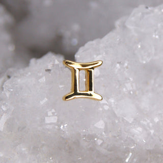 JUNIPURR JEWELLERY JEWELRY ZODIAC 14K WHITE YELLOW GOLD PIERCING EARRING STUD THREADLESS COSMIC CRYSTAL STARSIGN ASTROLOGY YELLOW WHITE GOLD 14K GEMINI
