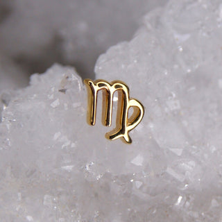JUNIPURR JEWELLERY JEWELRY ZODIAC 14K WHITE YELLOW GOLD PIERCING EARRING STUD THREADLESS COSMIC CRYSTAL STARSIGN ASTROLOGY YELLOW WHITE GOLD 14K VIRGO