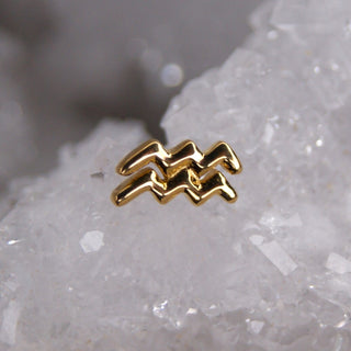 JUNIPURR JEWELLERY JEWELRY ZODIAC 14K WHITE YELLOW GOLD PIERCING EARRING STUD THREADLESS COSMIC CRYSTAL STARSIGN ASTROLOGY YELLOW WHITE GOLD 14K AQUARIUS