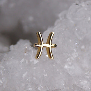 JUNIPURR JEWELLERY JEWELRY ZODIAC 14K WHITE YELLOW GOLD PIERCING EARRING STUD THREADLESS COSMIC CRYSTAL STARSIGN ASTROLOGY YELLOW WHITE GOLD 14K PISCES