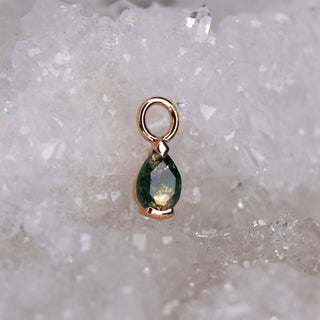 junipurr jewellery jewelry ursula pear cut genuine moss agate charm dangle 14k gold