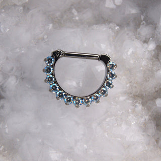 Industrial strength odyssey clicker hinge daith septum ring iridescent holographic duochrome safe body jewellery jewelry piercing piercings cz swarovski cardiff shimmer cz blue yellow pink