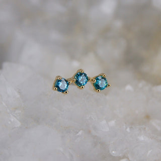 TISH LYON BLUE TOPAZ TRIPLE GEM FAN CLUSTER 14K GOLD BLUE GEM PIERCINGS CURATION THREADLESS PUSH FIT