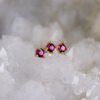 TISH LYON RED PINK RUBY TRIPLE GEM FAN CLUSTER 14K GOLD BLUE GEM PIERCINGS CURATION THREADLESS PUSH FIT