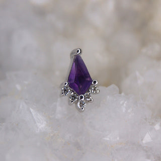 BUDDHA JEWELLERY JEWELRY GENUINE STONE KITE CUT AMETHYST AND CZ THREADLESS PUSH FIT CLUSTER PIERCING 14K GOLD