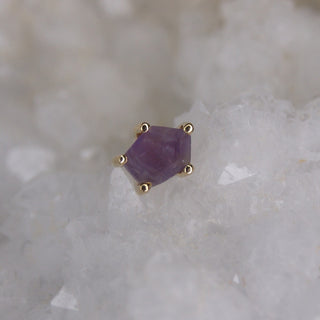 penta buddha jewellery body jewelry push fit threadless genuine amethyst prong set rough cut faceted stone piercing stud 14k gold