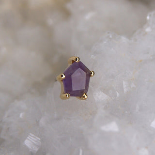 penta buddha jewellery body jewelry push fit threadless genuine amethyst prong set rough cut faceted stone piercing stud 14k gold