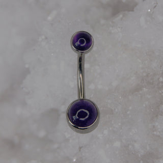 amethyst double gem navel bar industrial strength 14g 1.6mm internally threaded implant grade titanium curve