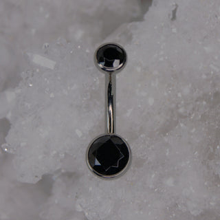 black ceramic gem double gem navel bar industrial strength 14g 1.6mm internally threaded implant grade titanium curve