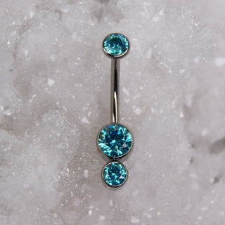 mint green cz swarovski triple gem navel bar industrial strength 14g 1.6mm internally threaded implant grade titanium curve