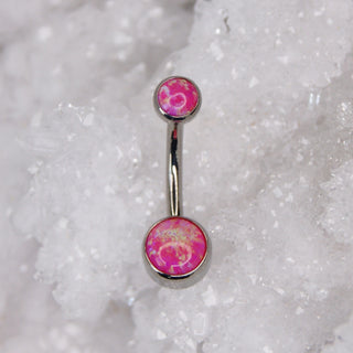 mimosa fauxpal faux opal double gem navel bar industrial strength 14g 1.6mm internally threaded implant grade titanium curve