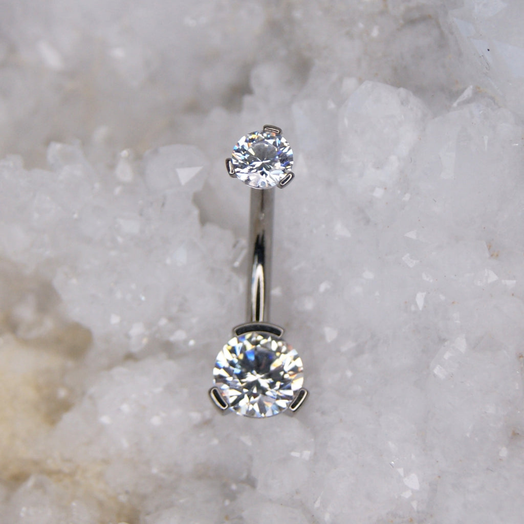 Industrial Strength navel curve belly bar with clear Swarovski UK