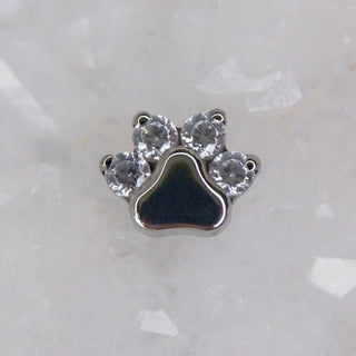 industrial strength paw print with swarovski gems implant grade titanium internally threaded 18g 16g 1mm 1.2mm white clear cz