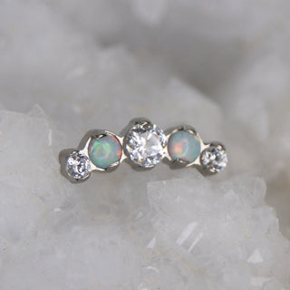 Industrial Strength Body Jewellery Odyssey mini Prium Titanium threaded attachment white faux opal and clear gem swarovski