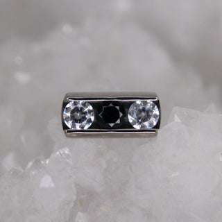 threadless industrial strength triple gem channel set attachment swarovski clear cz and black ceramic