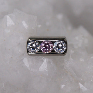 threadless industrial strength triple gem channel set attachment swarovski clear cz and pink cz