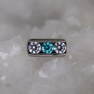 threadless industrial strength triple gem channel set attachment swarovski clear cz and mint green blue