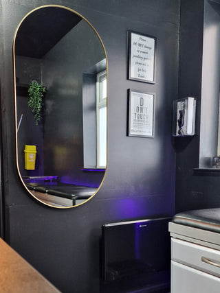 Shot of a mirror in the treatment room at Cardiff Piercing