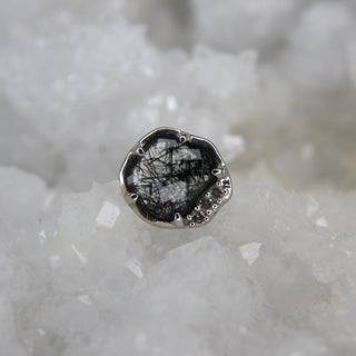 rough cut tourmalated quartz rutilated claw prong cz swarovski accent push fit prong set 14k gold