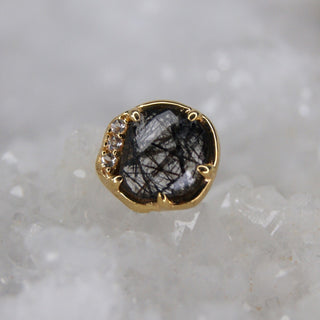 rough cut tourmalated quartz rutilated claw prong cz swarovski accent push fit prong set 14k gold