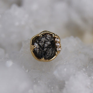 rough cut tourmalated quartz rutilated claw prong cz swarovski accent push fit prong set 14k gold