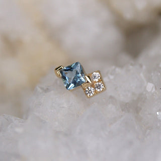 buddha jewellery jewelry 14k gold vivienne london blue topaz and cz swarovski princess cut push fit piercing genuine stone square gem