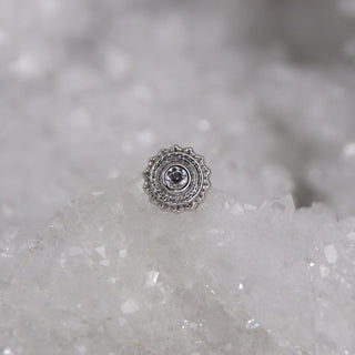 BVLA Body vision los angeles threadless push fit pin attachment 14k gold with genuine white clear swarovski afghan milgrain textured beaded bohemian white gold