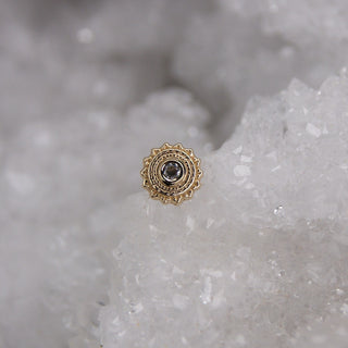 BVLA Body vision los angeles threadless push fit pin attachment 14k gold with genuine white clear swarovski afghan milgrain textured beaded bohemian yellow gold