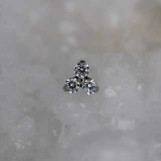 triple gem trinity triangular threadless push fit jewelry attachment implant grade titanium white clear swarovski cz gem piercings jewellery