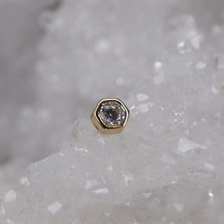 BVLA Body vision los angeles threadless push fit pin attachment 14k gold with genuine white clear swarovski honeycomb hexagon bee yellow
