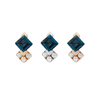 buddha jewellery jewelry london blue topaz and white swarovski cz princess cut piercings with push fit threadless attachment in 14k white yellow gold