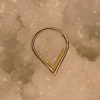 junipurr jewellery v shaped pointed daith septum seam ring with beaded accent 14k white yellow gold