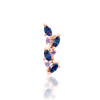 ANDREIA By Junipurr Jewellery. Marquise cut genuine natural mystic topaz and blue CZ internally threaded 14g vine style jewellery gift for him for her for piercing lovers. 14k rose gold.