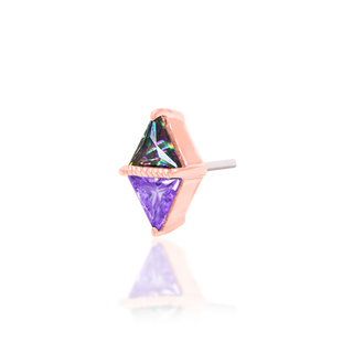 Junipurr Jewellery Queen Mystic Threadless Attachment stacked triangle light purple cz and genuine natural mystic topaz with beaded accent prong set triangular stone 14k rose gold