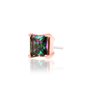 junipurr jewellery threadless push fit piercing jewellery attachment gift for him for her prong set square rhombus princess cut genuine mystic topaz gem 14k rose gold