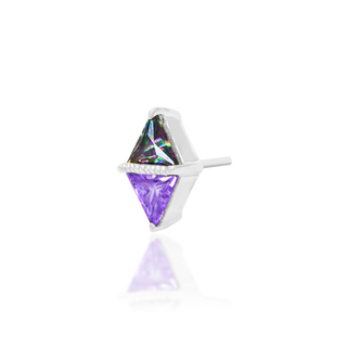 Junipurr Jewellery Queen Mystic Threadless Attachment stacked triangle light purple cz and genuine natural mystic topaz with beaded accent prong set triangular stone 14k white gold